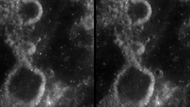 nuovo cratere sulla Luna McGetchin, immagine prima e dopo dalla sonda NASA LRO